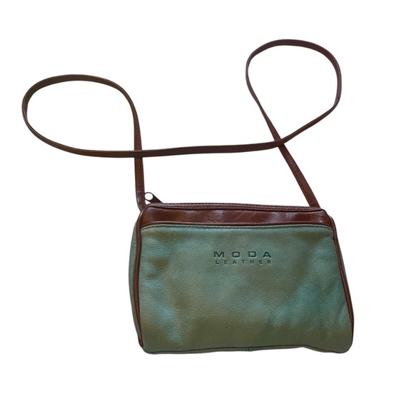 Moda Handbags - MODA Turquoise Blue LeatherCrossOver Purse-Zipper Closure-Side Pocket-Long Strap